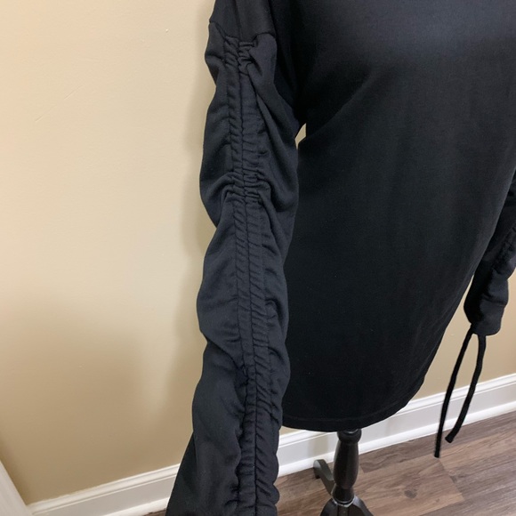 Lush Black Ruched Drawstring Long Sleeve Mini Dress Size Large - Picture 9 of 15
